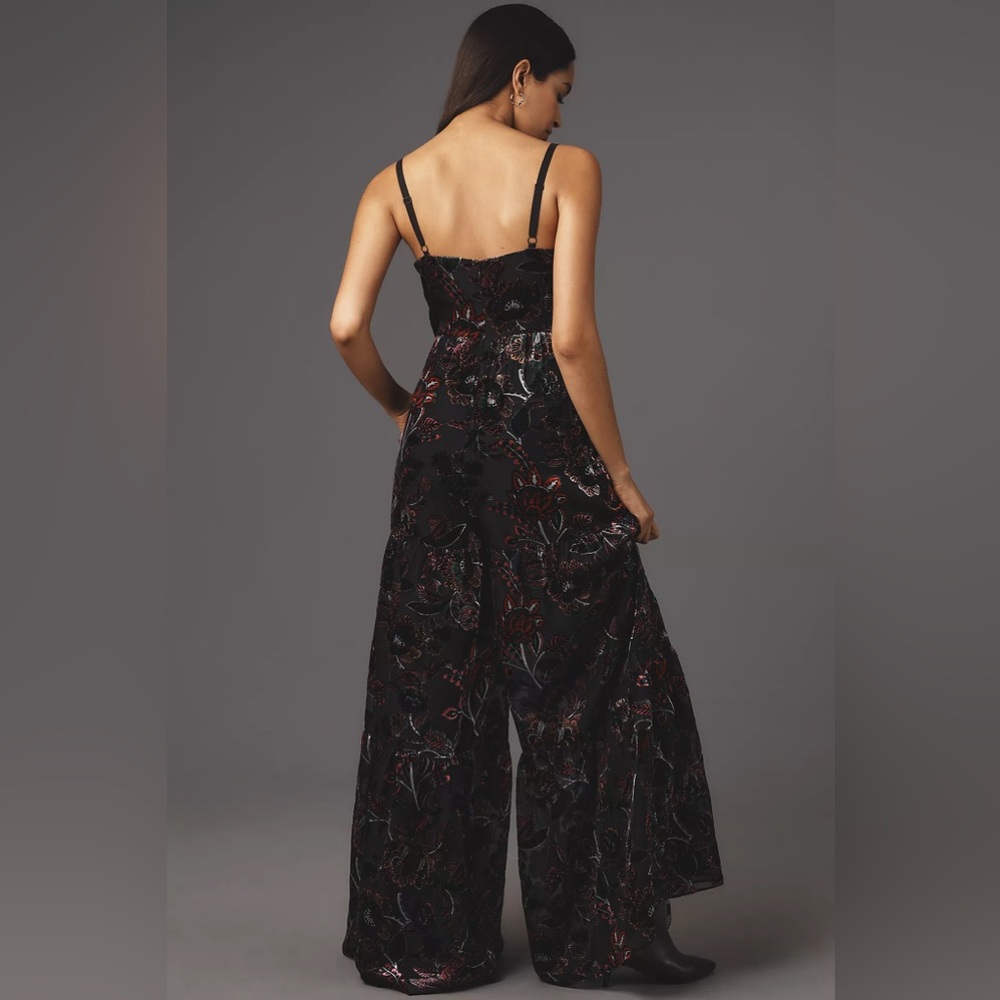 Function & Fringe Edit | Anthropologie Velvet Floral Black Jumpsuit - Picture 3 of 4